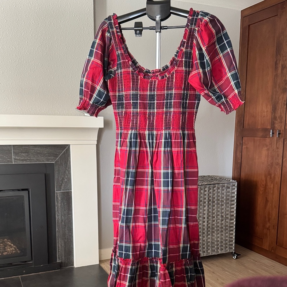 Hill House Red Plaid Long Sleeve Dress
